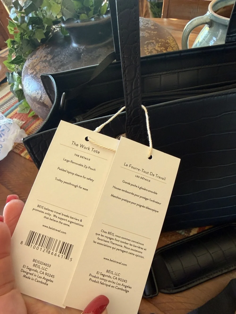 BEIS Black Croc Work Tote - Picture 9 of 10